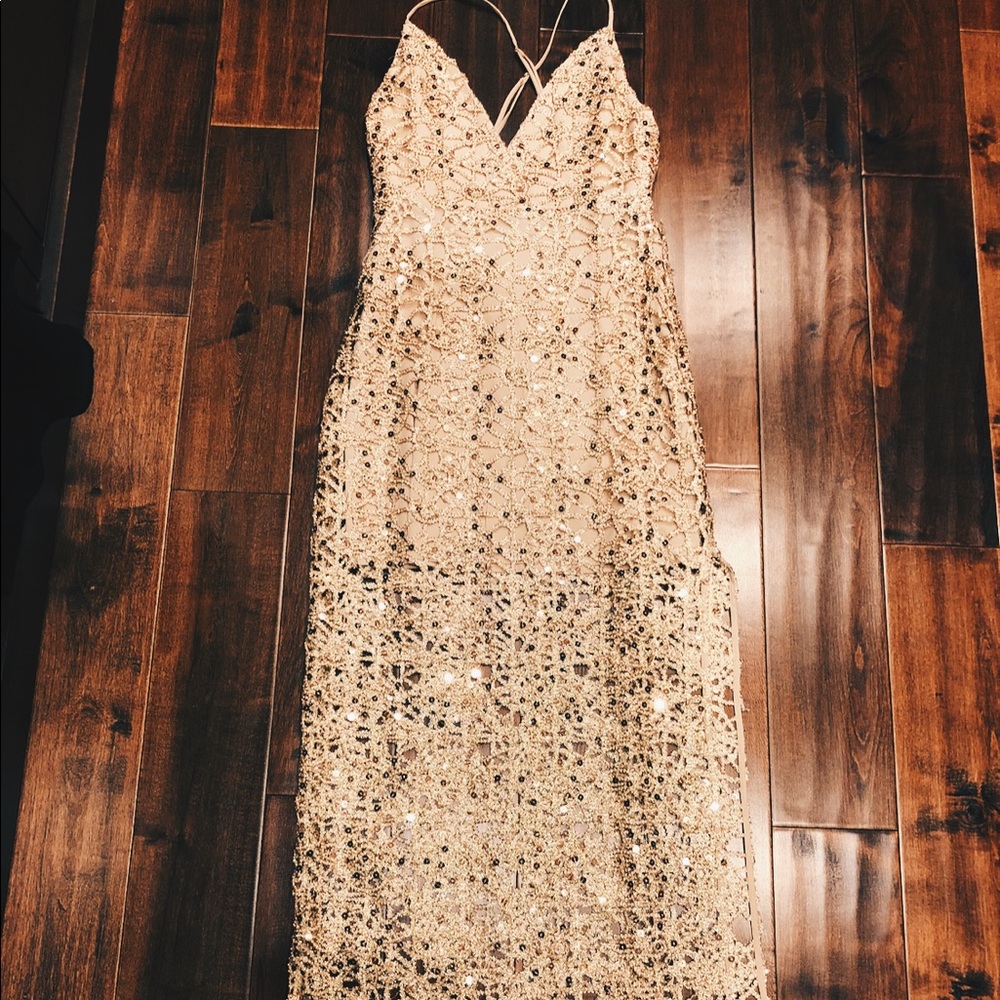 Long gold sparkly dress